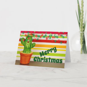 Cartes Pour Fêtes Annuelles Cactus mignons et lumières à cordes festives Noël