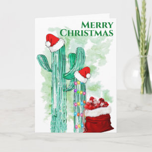 Cartes Pour Fêtes Annuelles Cactus Saguaro du Sud-Ouest Lumineux Drôle Personn
