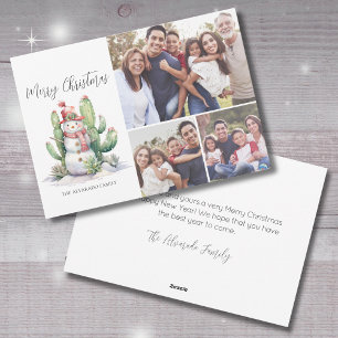 Cartes Pour Fêtes Annuelles Cactus Snowman Photo Joyeux Noël