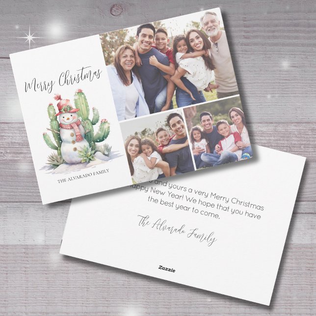 Cartes Pour Fêtes Annuelles Cactus Snowman Photo Joyeux Noël (Cactus Snowman Photo Merry Christmas Holiday Card)