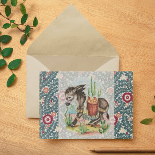 Cartes Pour Fêtes Annuelles Cactus succulents Âne de Noël vintage bébé