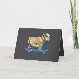 Cartes Pour Fêtes Annuelles Cadeau Chien   Bouledogue Coloré et Cool sur Skate