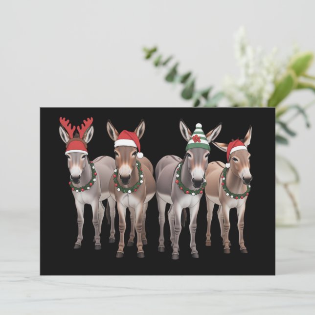 Cartes Pour Fêtes Annuelles Cadeau d'amour d'âne de Noël Ferme Xmas  (Debout devant)