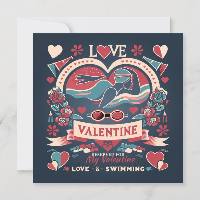 Cartes Pour Fêtes Annuelles Cadeau d'amour de natation de la Saint-Valentin (Devant)