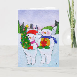 Cartes Pour Fêtes Annuelles Cadeau d'Arbre de Noël des neigeurs mignons
