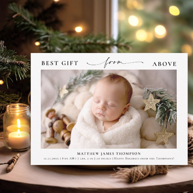 Cartes Pour Fêtes Annuelles Cadeau de dessus Elegant Christmas Baby Photo (best gift from above baby christmas card minimalist simple photo calligraphy elegant christian)