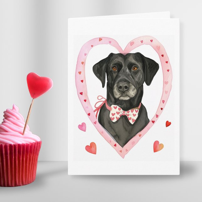 Cartes Pour Fêtes Annuelles Cadeau de la fête de la Saint-Valentin pour maman  (Black Labrador Valentine Day Dog Mom Love Gift Red pink heart border frame with watercolor hearts)