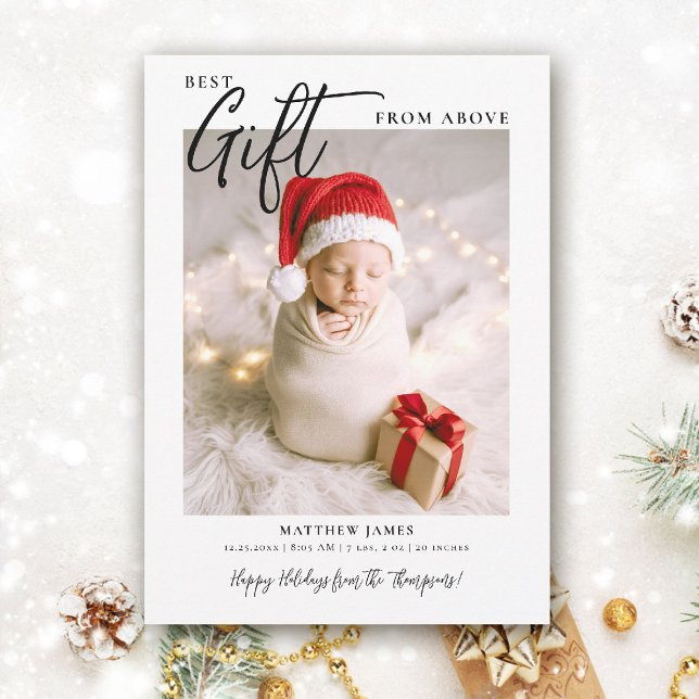 Cartes Pour Fêtes Annuelles Cadeau de Noël Calligraphie Moderne Bébé Photo Mig (best gift from above baby christmas card minimalist simple photo calligraphy elegant cute)