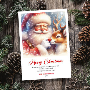 Cartes Pour Fêtes Annuelles Cadeau de Noël de Père Noël et Renne Rudolph Cozy