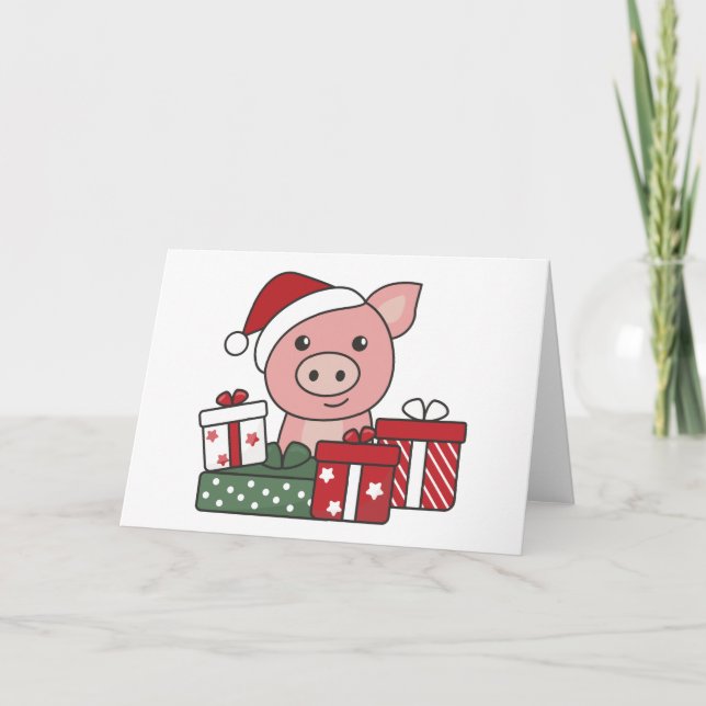 Cartes Pour Fêtes Annuelles Cadeau de Noël de porc Animaux d'hiver Porcs (Devant)