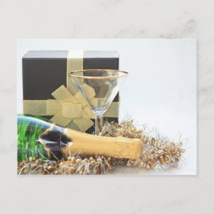 Cartes Pour Fêtes Annuelles Cadeau de Noël et bouteille de champagne