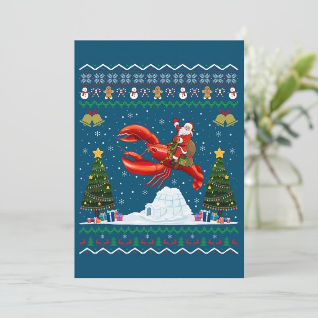 Cartes Pour Fêtes Annuelles Cadeau de Noël moche de homard Santa à cheval sur  (Debout devant)