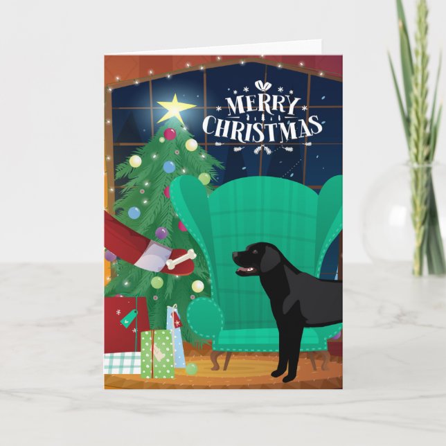 Cartes Pour Fêtes Annuelles Cadeau de Noël Père Noël Black Lab (Devant)