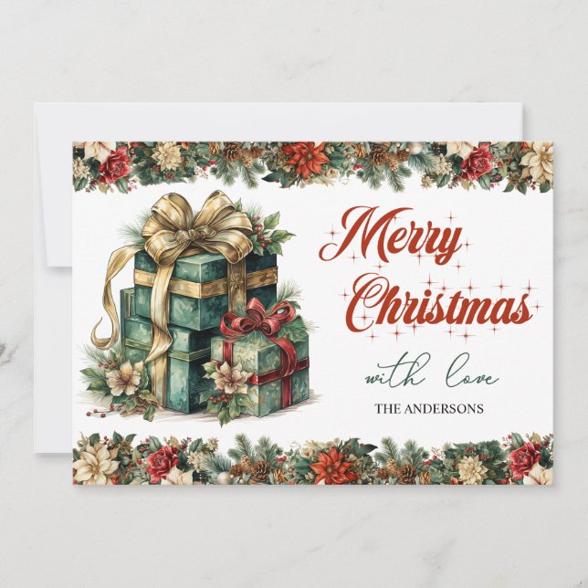 Cartes Pour Fêtes Annuelles Cadeau de Noël rustique vert et or élégant cadeau  (Devant)