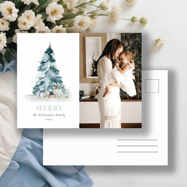 Cartes Pour Fêtes Annuelles Cadeau de photo de sapin de Noël à l'aquarelle nei (Créateur téléchargé)