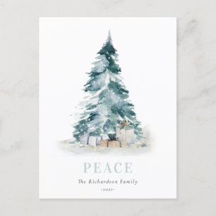 Cartes Pour Fêtes Annuelles Cadeau de sapin de Noël pin aquarelle paix