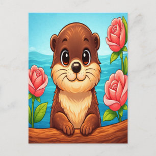 Cartes Pour Fêtes Annuelles Cadeau de scène de dessin animé de loutre mignonne