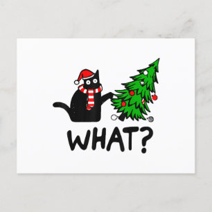 Cartes Pour Fêtes Annuelles Cadeau drôle de chat noir poussant l'arbre de Noël