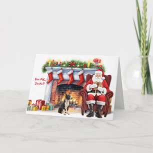 Cartes Pour Fêtes Annuelles Cadeau du Père Noël Bull Terrier noir et blanc Chi