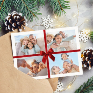 Cartes Pour Fêtes Annuelles CADEAU MODERNE MULTI PHOTO NOËL ruban rouge noeud