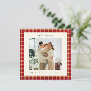Cartes Pour Fêtes Annuelles Cadeau photo carré Noël Tartan Plaid Rouge et Cham