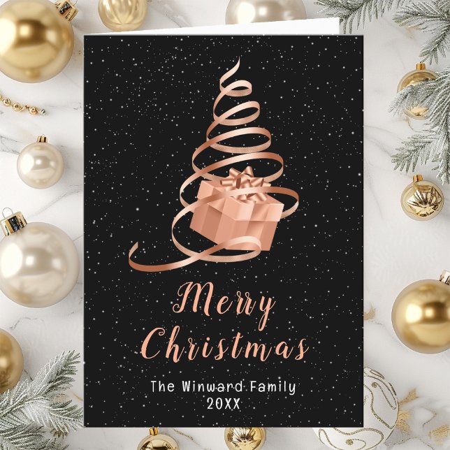 Cartes Pour Fêtes Annuelles Cadeau rose Gold et Black Ribbon Joyeux Noël (Créateur téléchargé)