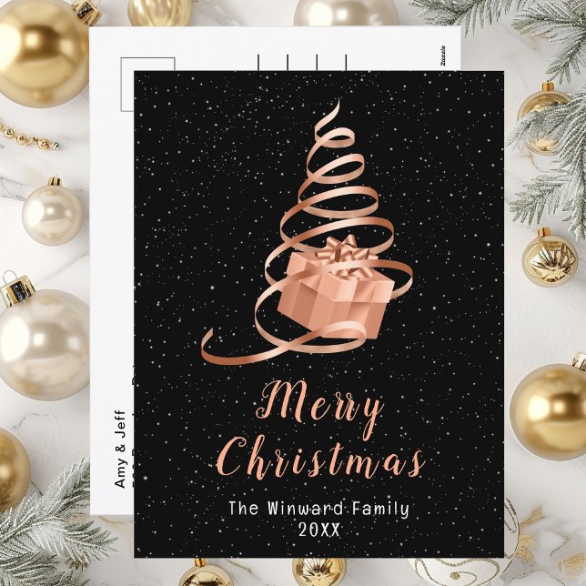 Cartes Pour Fêtes Annuelles Cadeau rose Gold et Black Ribbon Joyeux Noël (Créateur téléchargé)