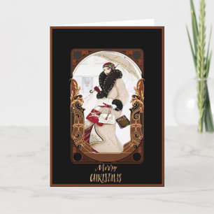 Cartes Pour Fêtes Annuelles Cadeaux Dame Art Déco Vintage des Années 1920 & No