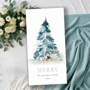 Cartes Pour Fêtes Annuelles Cadeaux d'arbre de Noël en pin aquarelle Aqua Snow
