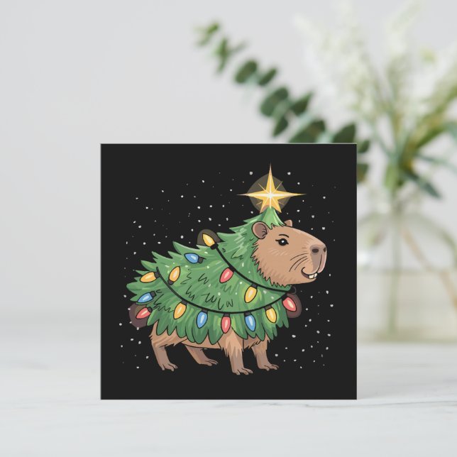 Cartes Pour Fêtes Annuelles Cadeaux de Noël Capybara Capy Funny Xmas Tree (Debout devant)