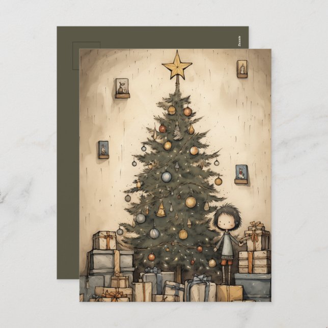 Cartes Pour Fêtes Annuelles Cadeaux De Noël Sous L'Arbre (Devant / Derrière)
