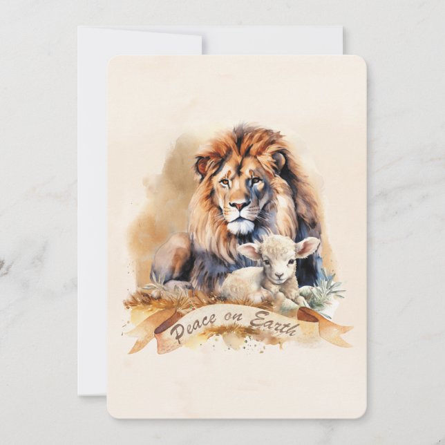 Cartes Pour Fêtes Annuelles Cadeaux de vacances paisibles Lion et agneau (Devant)