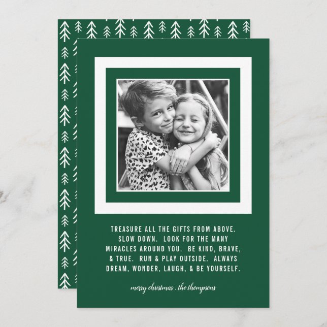 Cartes Pour Fêtes Annuelles Cadeaux précieux | 7x5 vert | Photo (Devant / Derrière)