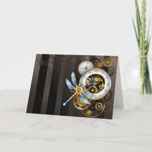 Cartes Pour Fêtes Annuelles Cadran Steampunk avec libellule