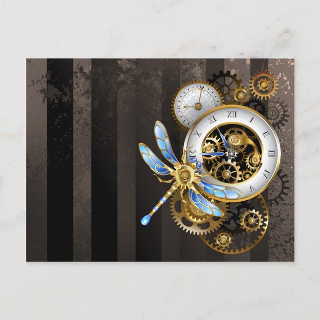 Cartes Pour Fêtes Annuelles Cadran Steampunk avec libellule (Devant)