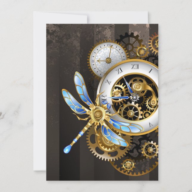 Cartes Pour Fêtes Annuelles Cadran Steampunk avec libellule (Devant)
