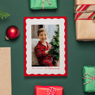 Cartes Pour Fêtes Annuelles Cadre à bord ondulé simple photo rouge de Noël
