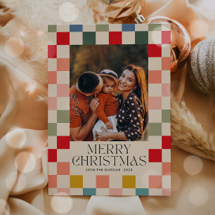 Cartes Pour Fêtes Annuelles Cadre à carreaux vifs Photo de Noël 