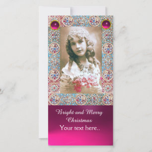 CARTES POUR FÊTES ANNUELLES CADRE ANTIQUE, ANGES, BIJOUX PRÉCIEUX, GÈMES ROSES