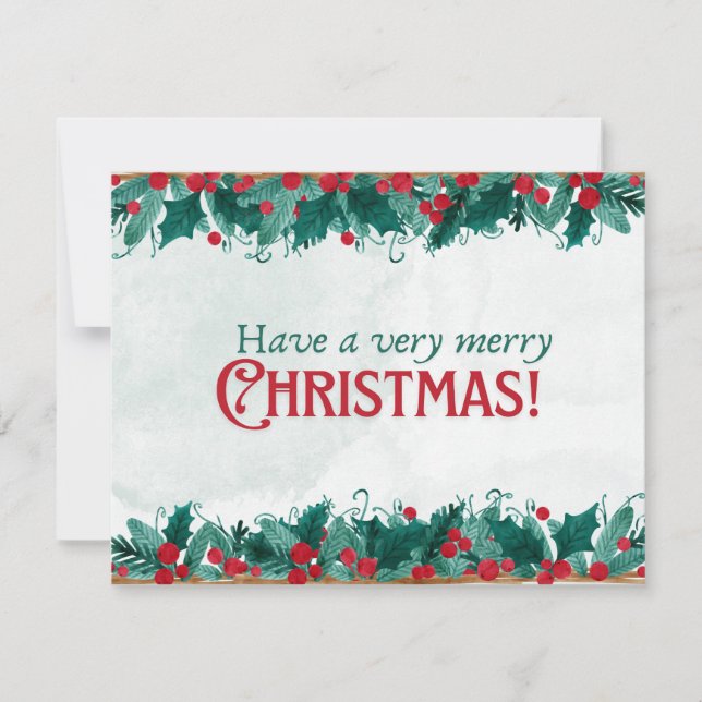 Cartes Pour Fêtes Annuelles Cadre aquarelle de baies et de verdure Noël (Devant)