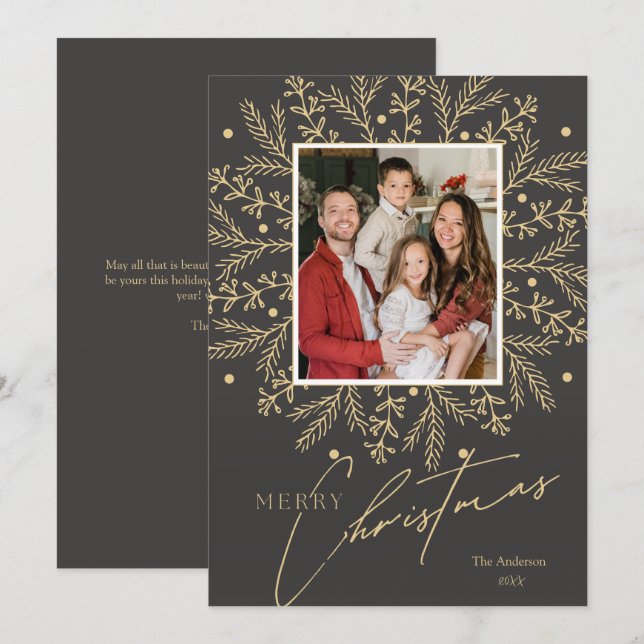 Cartes Pour Fêtes Annuelles Cadre botanique chic photo et joyeux Noël (Devant / Derrière)