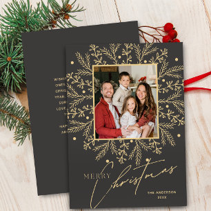 Cartes Pour Fêtes Annuelles Cadre botanique chic Photo et Joyeux Noël