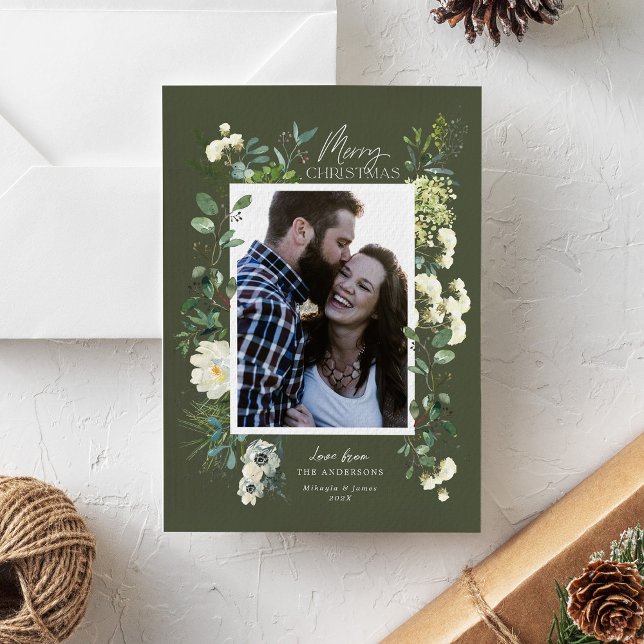 Cartes Pour Fêtes Annuelles Cadre botanique d'hiver Eucalyptus (Green winter botanical one photo Christmas photo card by Erika Firm)