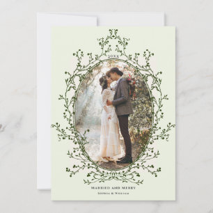 Cartes Pour Fêtes Annuelles Cadre botanique Evergreen Marié & Joyeux Photo