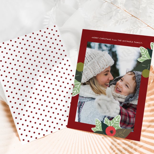 Cartes Pour Fêtes Annuelles Cadre botanique rouge rustique Photo Noël (Créateur téléchargé)