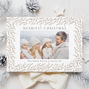 Cartes Pour Fêtes Annuelles Cadre botanique Tan Noël le plus joyeux Photo     