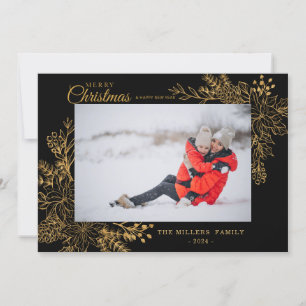 Cartes Pour Fêtes Annuelles Cadre botanique Vintage or Photo Joyeux Noël