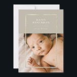 Cartes Pour Fêtes Annuelles Cadre Champagne d'or Hanoukka Photo<br><div class="desc">Elégant cadre en faux or,  carte photo Happy Hanoukka Holiday. Caractéristiques,  une photo sur le devant et deux espaces modèles photo sur le dos de la carte avec coordination arrière - plans champagne beige.</div>