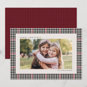 Cartes Pour Fêtes Annuelles Cadre classique pied-de-poule rouge noir une photo