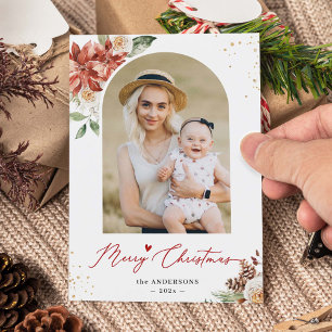 Cartes Pour Fêtes Annuelles Cadre d'arc moderne Floral Joyeux Noël Photo